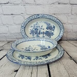 Set of 3 Vintage Woods Ware Wincanton Blue Serving Ware